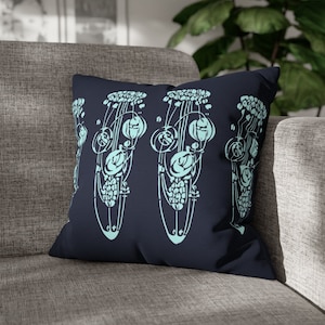 Almohada Glasgow Rose de Charles Rennie Mackintosh, decoración escocesa Art Nouveau, colores azules