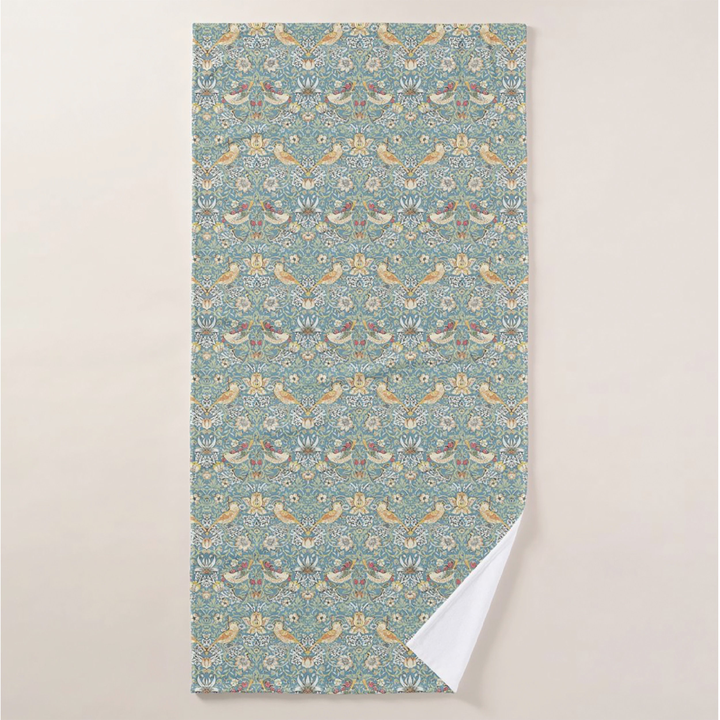 William Morris Strawberry Thief Towels: Teal Bird Bathroom Decor