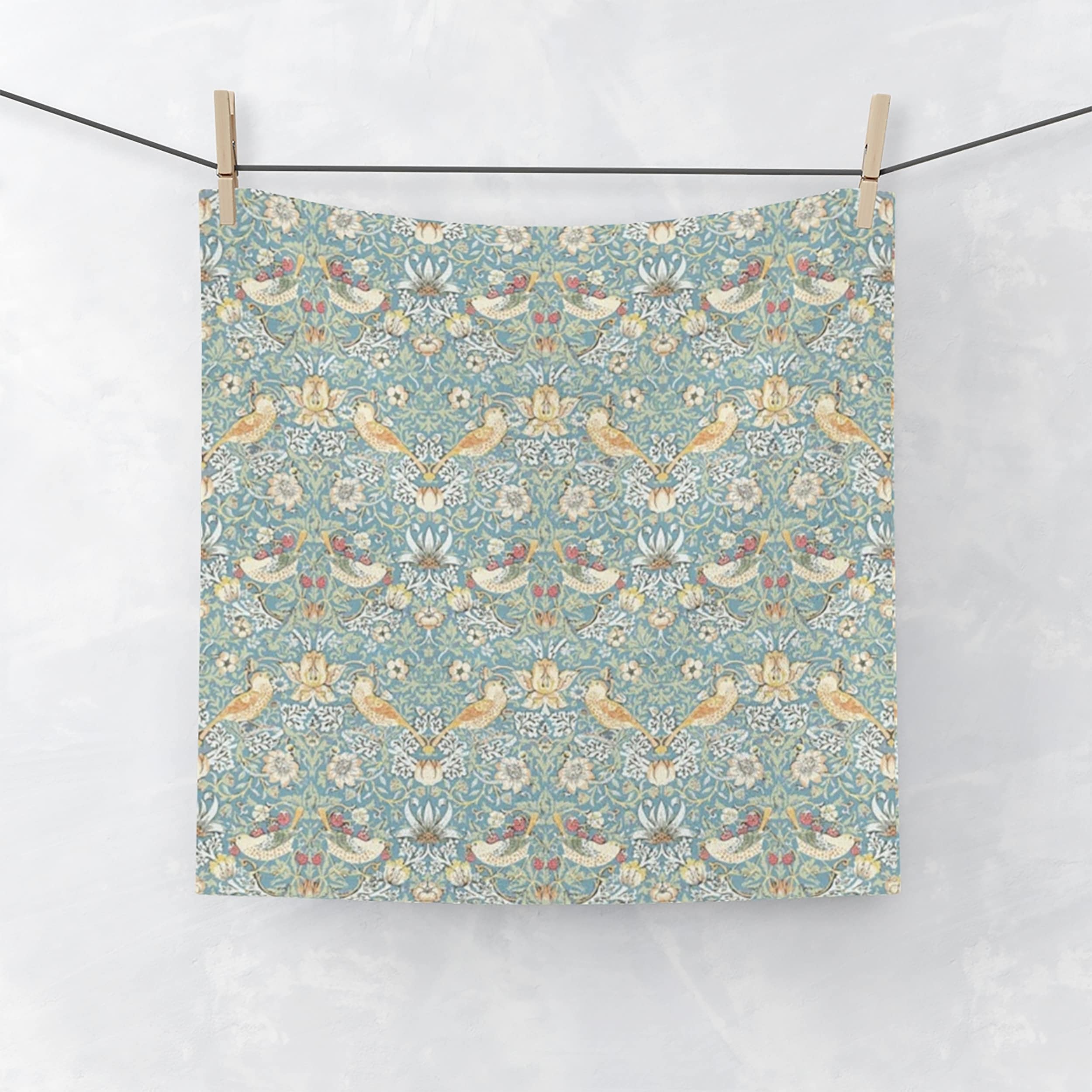 William Morris Strawberry Thief Towels: Teal Bird Bathroom Decor
