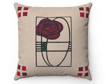 Glasgow Rose Pillow, Charles Rennie Mackintosh, Arts and Crafts Movement, Art Nouveau, Scottish, Faux Suede Square Pillow