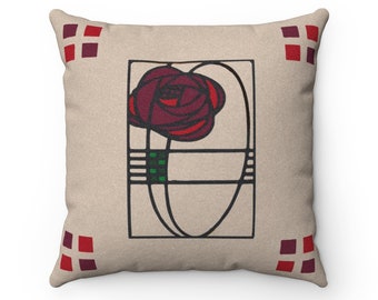 Glasgow Rose Faux Suede Pillow - Charles Rennie Mackintosh Art Nouveau