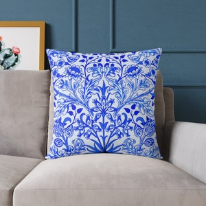 Floral Pillow, Blue Pillow, Tulips, Daisy, Wild Flowers, Blue Flower, JH Dearle, Accent Pillow, Craftsman Bungalow, Stickley Home, Blue Hues