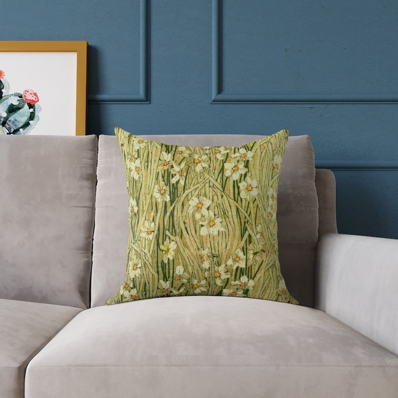 Wildflower Pillow | Green and Gold Accent Pillow | Craftsman Decor image 5