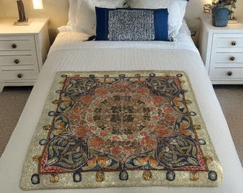 Crushed Velvet Throw Blanket: May Morris Fig & Vine, Sherpa Backing, Craftsman Bungalow