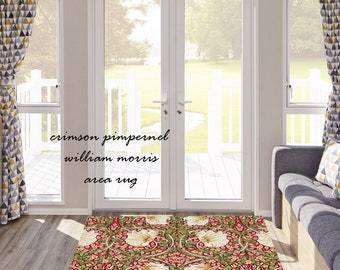 William Morris Floral Rug: Crimson Pimpernel Arts & Crafts Rug