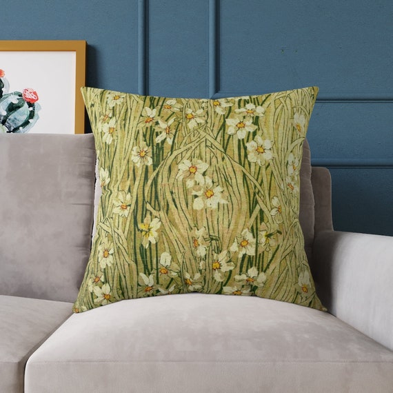Wildflower Pillow | Green and Gold Accent Pillow | Craftsman Decor