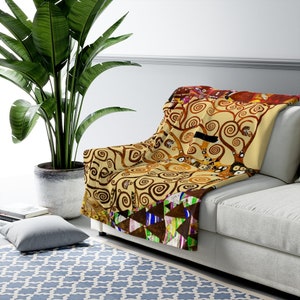 Klimt Tree of Life Blanket: Personalized Sherpa Fleece Throw