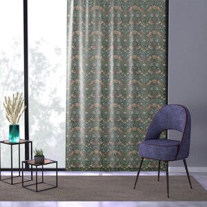 Tenda per finestra "Strawberry Thief" di William Morris / Sfondo verde foresta / Tessuto botanico immagine 5