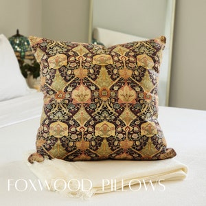 William Morris Kissen, Kunst & Handwerk Kissen, Hellbraun und Braun Kissen, Neutrale Farbe Kissen, Kamel, Blumen Kissenbezug, Dekoratives Dekokissen