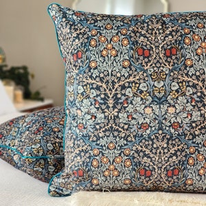 Throw Pillows, William Morris Blackthorne Indigo, Hand Sewn, Sofa Pillows, Pillows for Couch, Blue Floral, Pillows with Piping, Luxury Throw