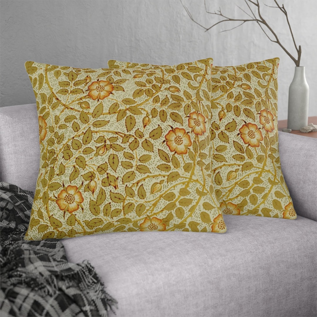 Yellow Flower Pillow, Romantic Pillow, Rose Pillow, Walter Crane, Art