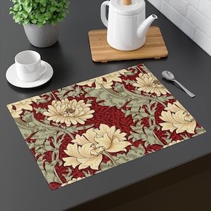 William Morris Chrysanthemum Placemat: Arts & Crafts Cotton Table Setting