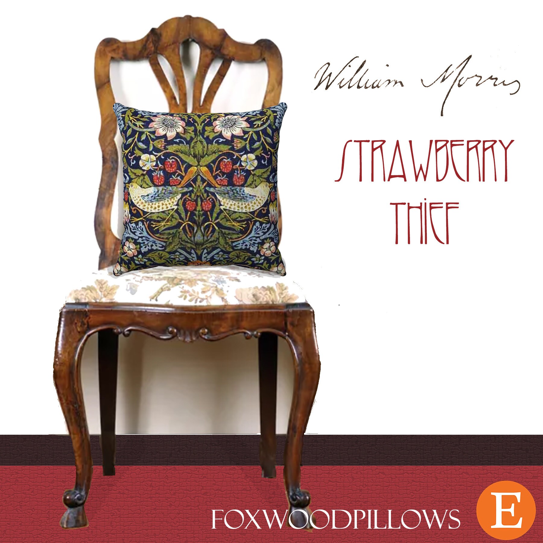 NUOVO 18" WILLIAM MORRIS LADRO DI FRAGOLE A 40 COPRICUSCINO - Foto 3