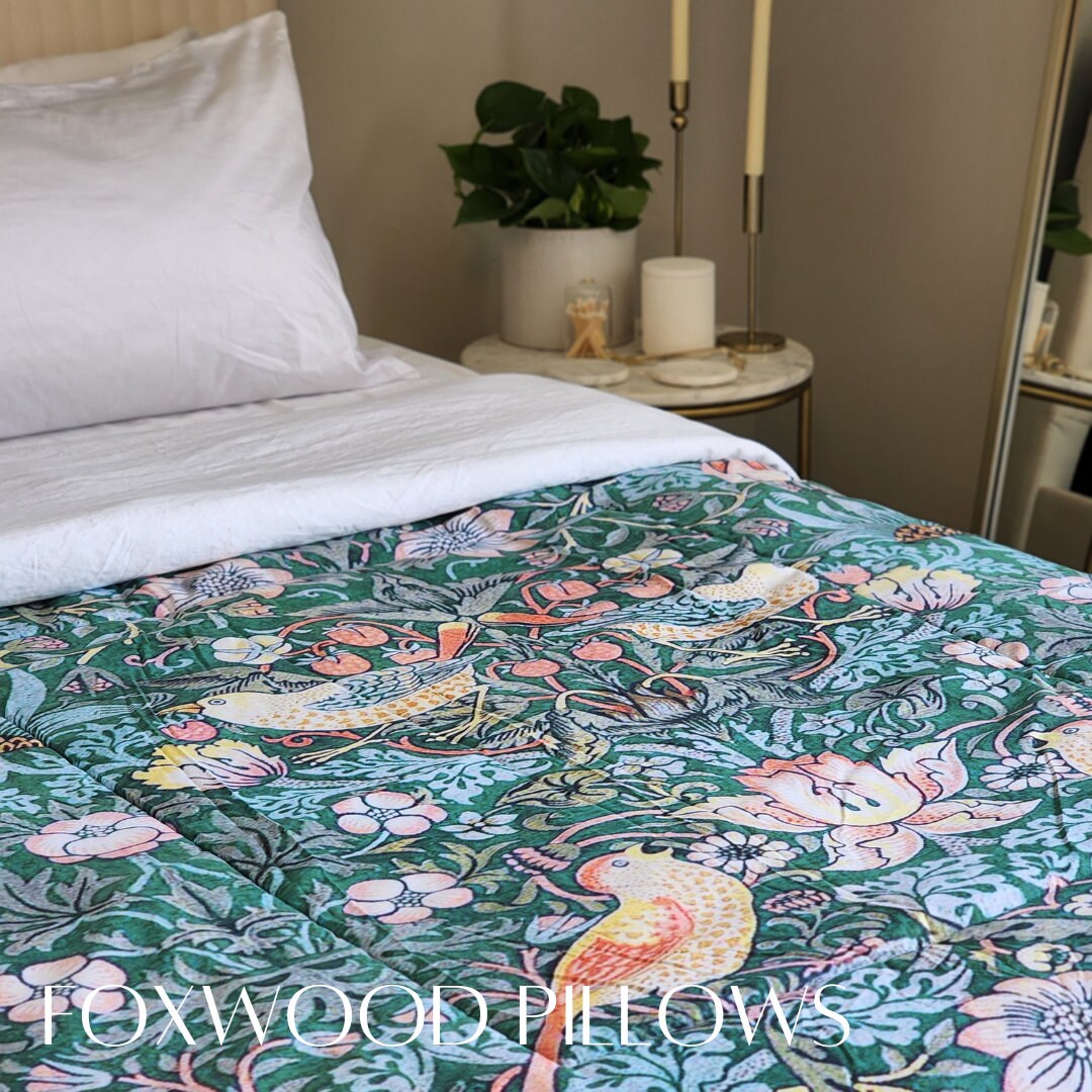 Forest Green Bedspread, Floral Bed Cover, Twin Extra Long Comforter, William Morris Bedding
