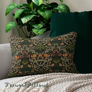 Floral Lumbar Pillow, William Morris, Mission Decor, Craftsman Decor, Beautiful Pillow, Square Pillow, Orange Flower, Hyacinth Lumbar Pillow