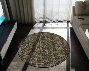 Rond William Morris-vloerkleed met bloemen: accenttapijt kunstnijverheid