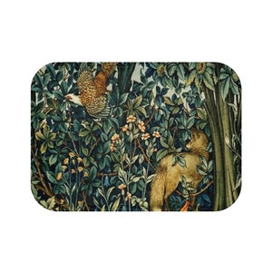 William Morris Fox and Pheasant Bath Mat: Forest Bathroom Decor
