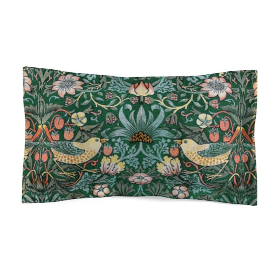 Strawberry Thief Pillow Sham: William Morris Green Bird Bedding