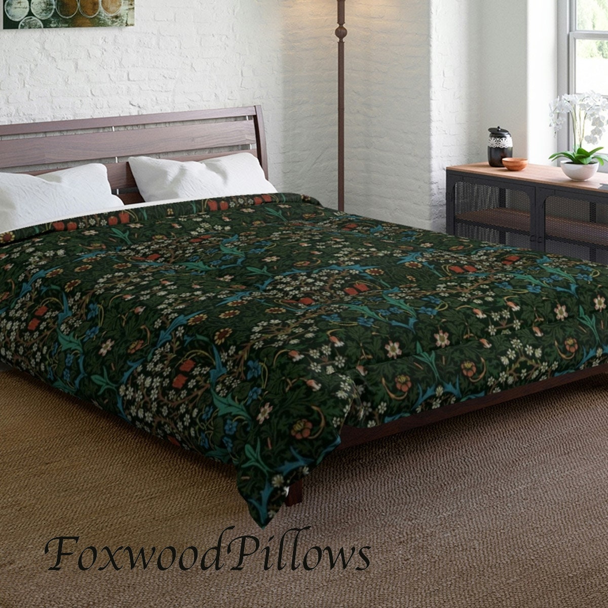 William Morris Floral Comforter: Blackthorn Indigo Bedding - Etsy