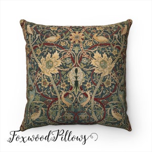 Floral Pillow, Ivory,  Craftsmen, William Morris, Red, Cream Flower Pillow, Bullerswood, Blue Pillow, Accent Pillow, Arts & Crafts Movement
