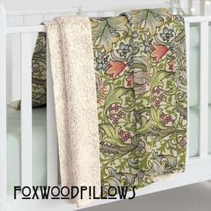 William Morris Golden Lily Sherpa Fleece Throw Blanket
