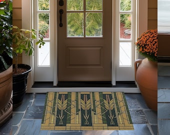 Colored Wheat Sheaves Doormat, Frank Lloyd Wright, Craftsman Abstract Entry Rug, Bungalow Area Rug
