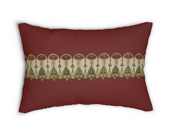 Art Nouveau Pillow, Rennie Mackintosh, Maroon Lumbar Pillow, Arts and Crafts, Craftsman Décor