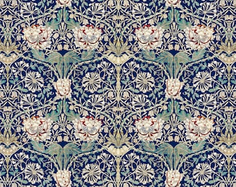 William Morris Honeysuckle Fabric: Blue Floral Design, Custom Fabric by the Yard