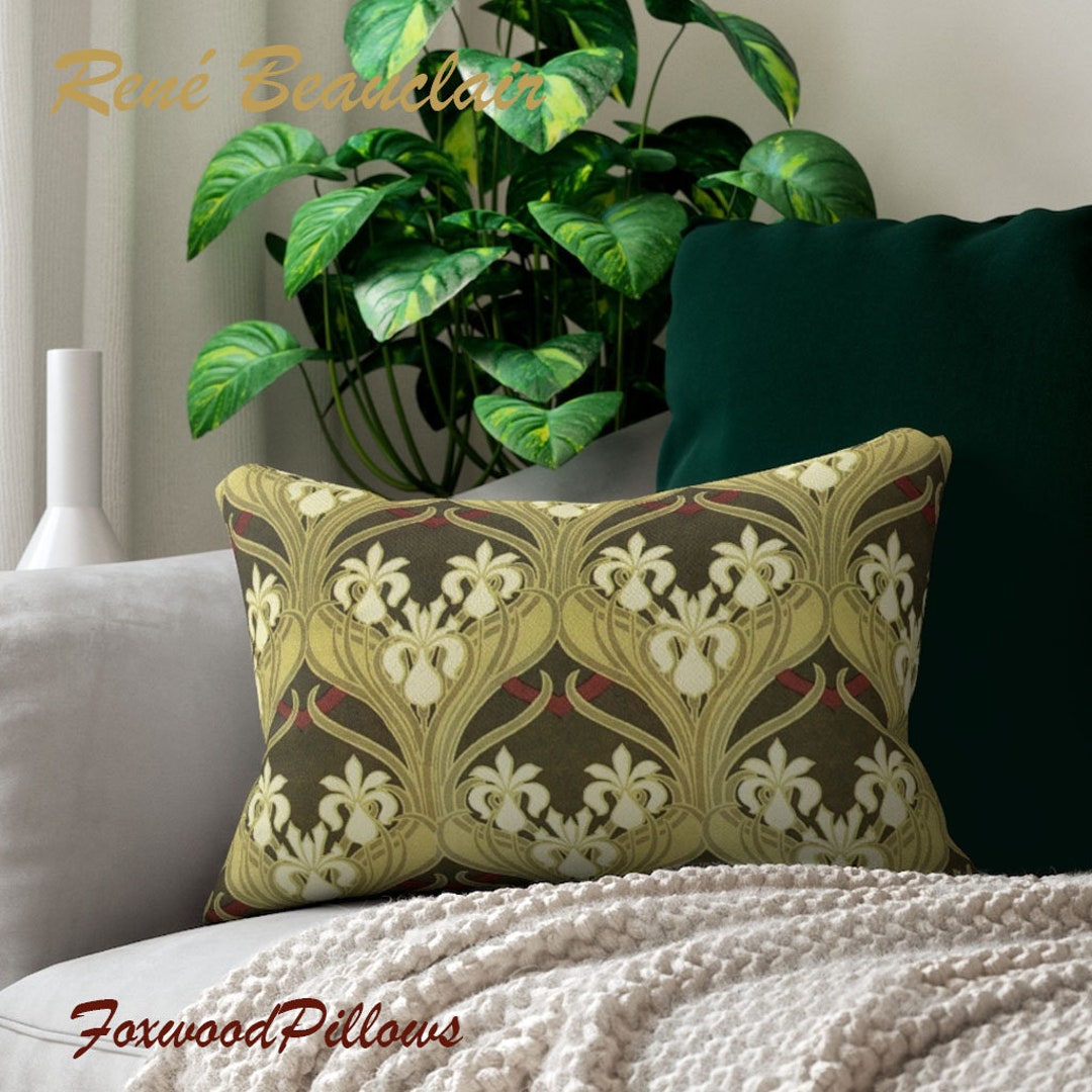 Iris Pillow, Art Nouveau Pillow, Rene Beuclair, Spun Polyester Square