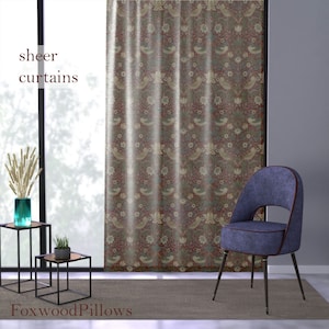 William Morris Curtain: Crimson Strawberry Thief Arts & Crafts Panel