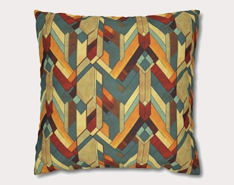 Frank lllloyd Wright Kissen: Art Deco Herbstfarben, Abstrakt - Geometrisches Dekor, Prairie Style Home Decor, Cherokee Red Cemelith, Neutral
