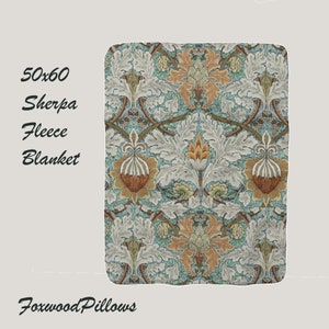 Craftsman Blanket, Floral Sherpa Fleece Throw, Arts & Crafts Movement, St James Design, Mission Décor, Victorian Style Blanket, Soft Blanket