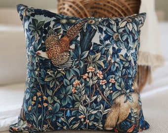 Woodland Fox Pillow, Woodland Accents, William Morris, JH Dearle, Animal Lover Gift, Fox Home Décor, Pheasant Home, Woodland, Forest Pillow