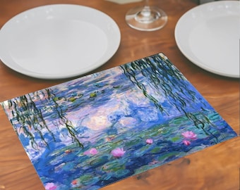 Monet Water Lilies Placemat: Impressionist Floral Cotton Twill