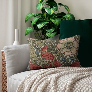 Pink  Flower Pillow, Floral Lumbar Pillow, Compton, William Morris, JH Dearle, Arts & Crafts, Lumbar Pillow, Colorful Throw, Morris Pillow