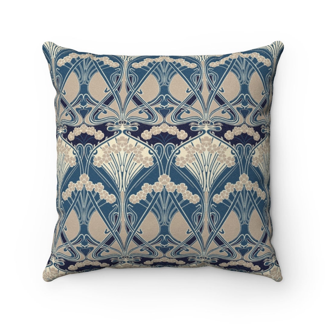 Art Nouveau Pillow, Blue Décor, Bouquet Design, Traditional Decor