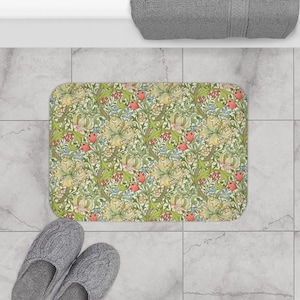 Floral Bath Mat, Arts & Crafts Bathroom Decor, Mission Style, Cottage Core, Guest Bathroom, WIlliam Morris Towel Set, Wash Cloth, Hand Towel