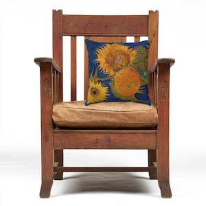 Cuscino con girasoli di Vincent van Gogh / Cuscino decorativo floreale blu e oro / Cuscino decorativo artistico immagine 1