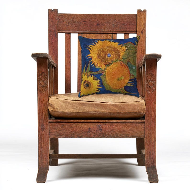 Cuscino con girasoli di Vincent van Gogh / Cuscino decorativo floreale blu e oro / Cuscino decorativo artistico immagine 1
