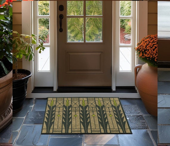 Frank Lloyd Wright Style Doormat: Wheat Sheaves Entry Rug