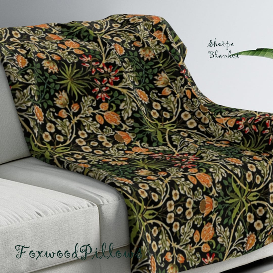Obal William Morris Sherpa Fleece Blanket Fluffy Throw Blankets For Bed And Couch Soft Microfiber Throws (Strawberry Thief, Travel/Single 150x130