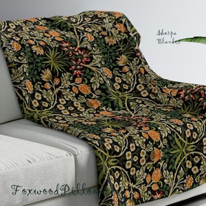 William Morris Blanket, Hypoallergenic, Hyacinth, Sherpa Fleece Blanket, Floral Blanket, Cozy Blanket, Soft Throw, Arts & Crafts