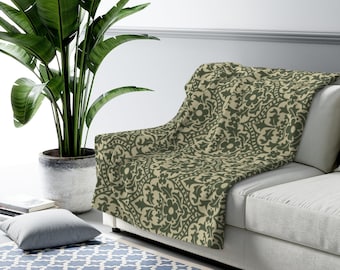 Manta polar Sherpa floral: tonos tierra verdes, estilo boho con flores silvestres