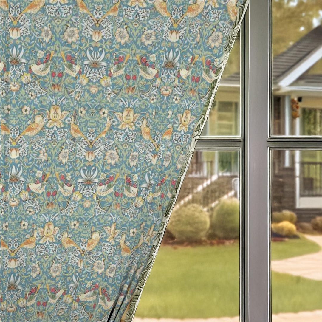 Strawberry Thief Curtains | William Morris Window Panels | Aqua