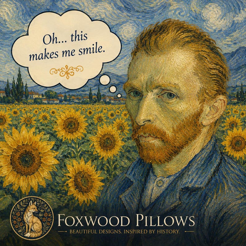 Cuscino con girasoli di Vincent van Gogh / Cuscino decorativo floreale blu e oro / Cuscino decorativo artistico immagine 2