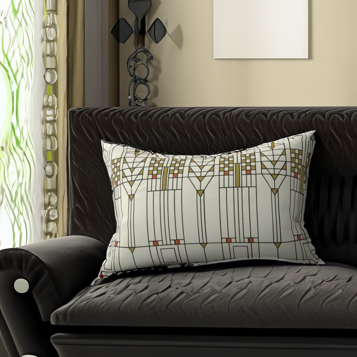Frank Lloyd Wright Lumbar Pillow Abstract Design Art Deco Accent Pillow Etsy