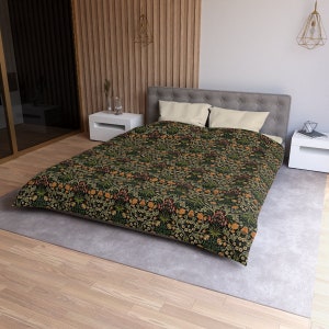 William Morris Duvet Cover, Floral Coverlet, Arts & Crafts Bedding, Black, Victorian, Fall Bedspread with Shams, Zipper, Craftsman Bedding