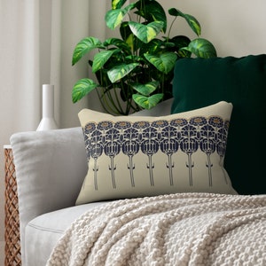 Mission Style Home Decor, Blue Flower Pillow, Craftsman Pillow, Nature Pillow, Floral Lumbar Pillow, Arts and Crafts Movement