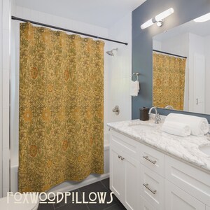 William Morris Floral Shower Curtain: Arts & Crafts Pink Rose Design
