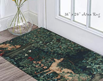 Deer Rug, Forest Animal Rug, Fox Area Rug, Woodland Rug, Forest Fox, Morris Rug, William Morris Décor, Deer Décor, Nature Décor, Fox Décor